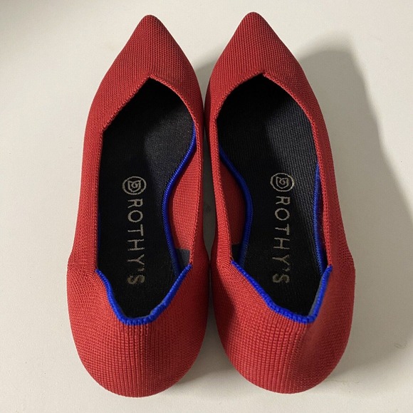 ROTHY'S Ballet Flat Loafer Pointed Toe Red Slip On Textile Size 8 - Picture 3 of 11